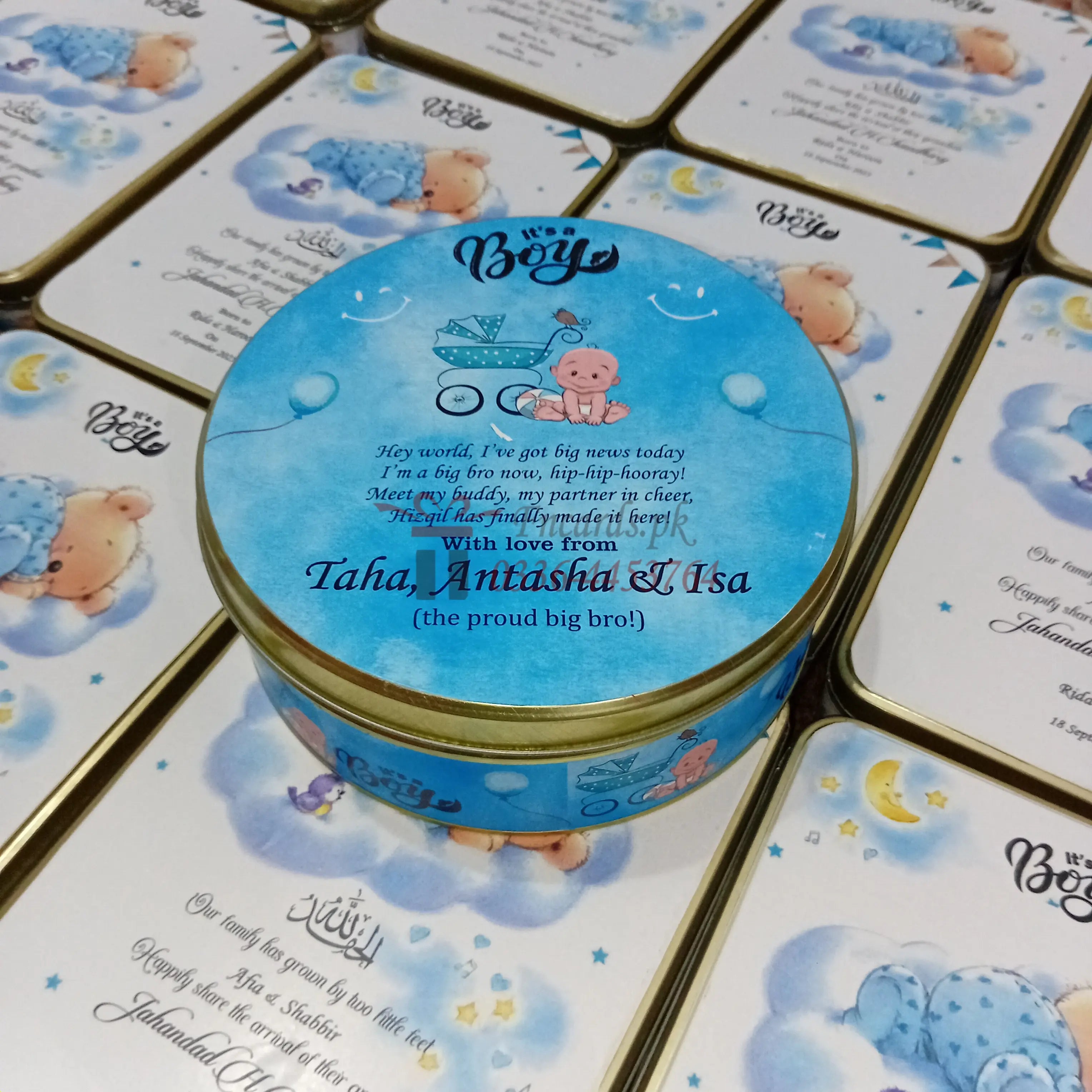 Round 1kg Sweet Box For Baby Boy