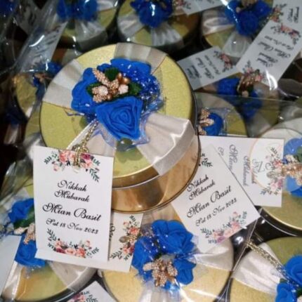 Tin Bid Boxes With Blue Flowers And Seed