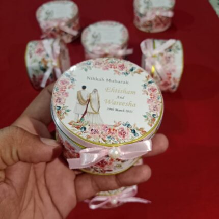 Tin Box With Ribbon tai And Moti