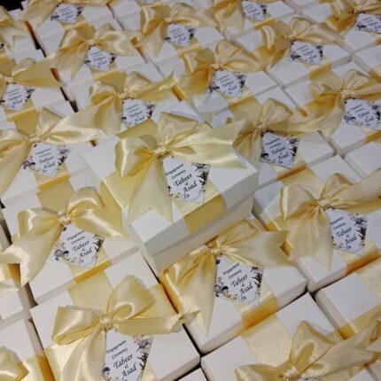 Goldan Ribbon Bid Boxes With Couple Name Tag