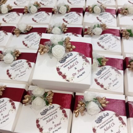 Mahroon Ribbon with Flowers And Seeds Bid Boxes